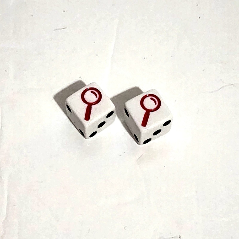 2 pc Dice Lot 2018 Clue Game Replacement Piece Part Parker Brothers White Red